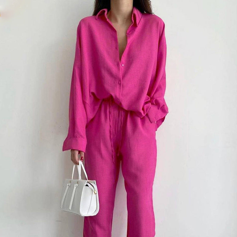 Women’s Button-Down Shirt and Wide-Leg Pants Set