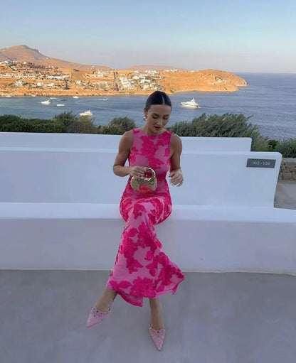 Women’s Floral Print Fitted Maxi Dress