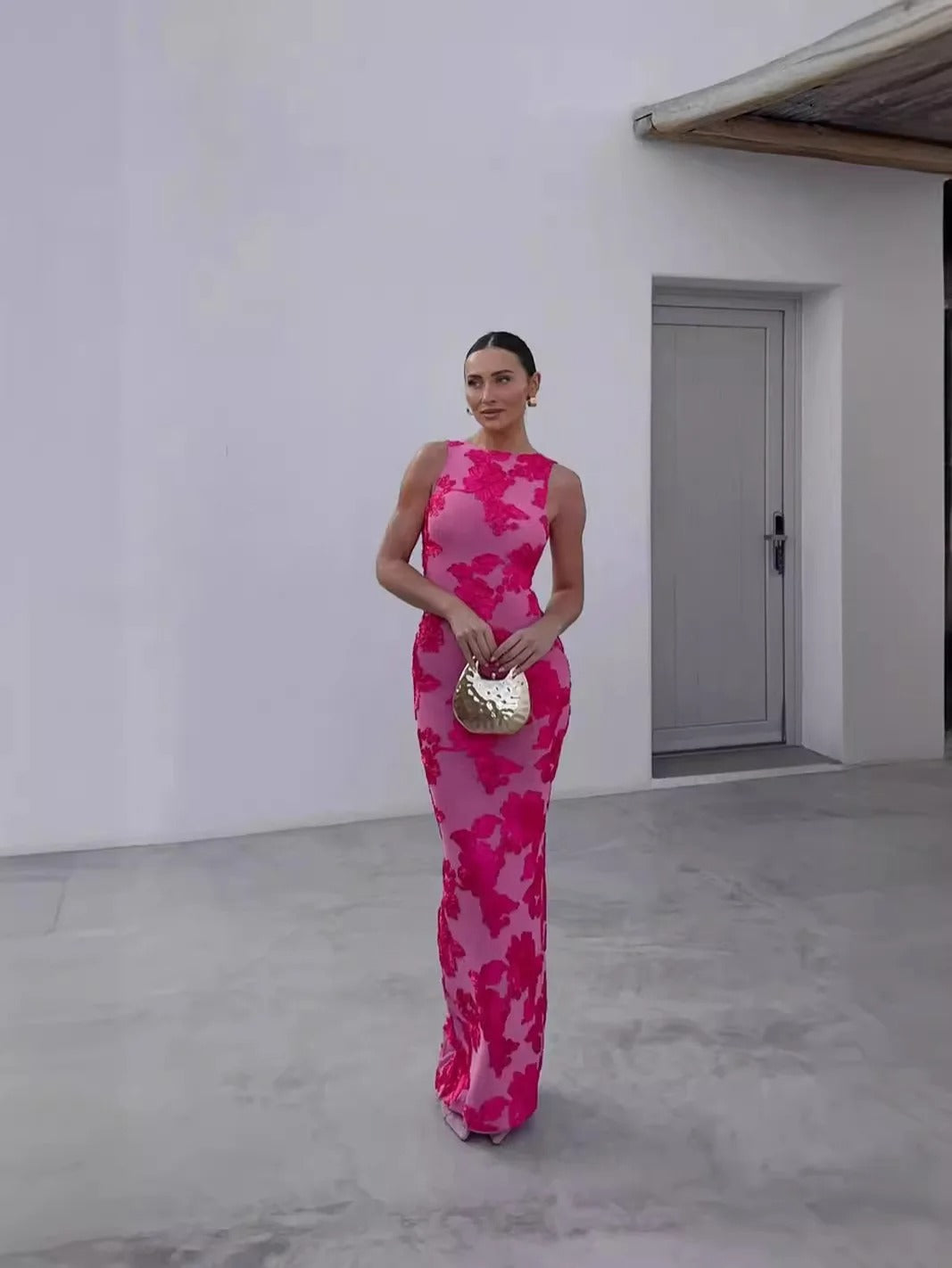 Women’s Floral Print Fitted Maxi Dress