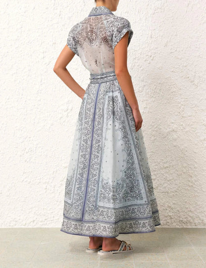 Women's Paisley Print Maxi Dress with Belted Waist