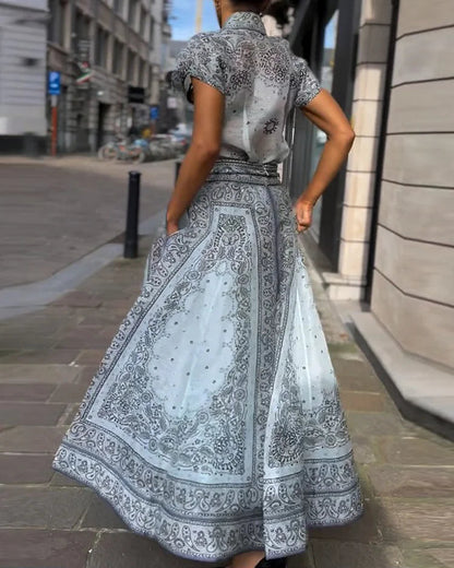 Women's Paisley Print Maxi Dress with Belted Waist