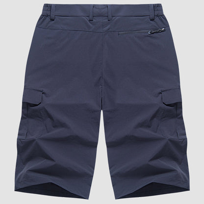 Men's Knee-Length Cargo Shorts with Side Pockets and Zip Closure