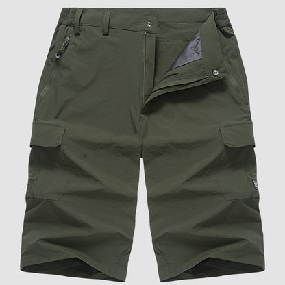Men's Knee-Length Cargo Shorts with Side Pockets and Zip Closure