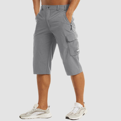Men's Knee-Length Cargo Shorts with Side Pockets and Zip Closure
