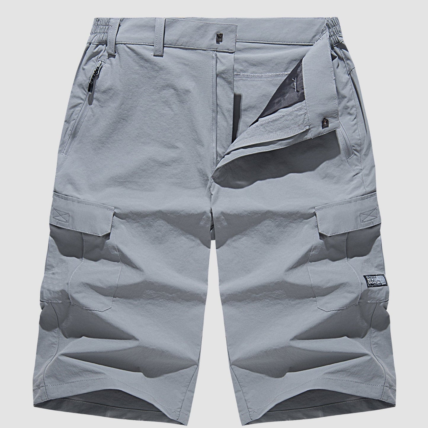 Men's Knee-Length Cargo Shorts with Side Pockets and Zip Closure