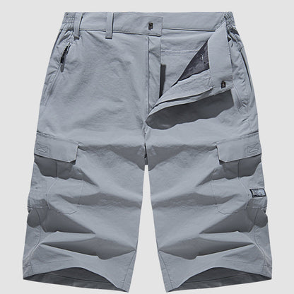 Men's Knee-Length Cargo Shorts with Side Pockets and Zip Closure