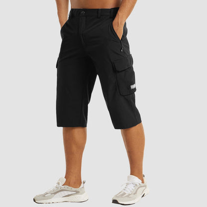 Men's Knee-Length Cargo Shorts with Side Pockets and Zip Closure