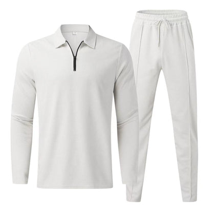 Men's Tracksuit Two Piece Set with Zip Polo Top and Jogger Pants