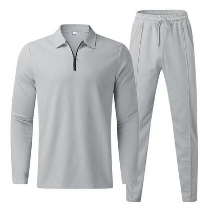 Men's Tracksuit Two Piece Set with Zip Polo Top and Jogger Pants