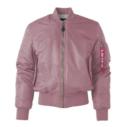 Women's Windproof Bomber Jacket with Zip Pocket and Ribbed Cuffs