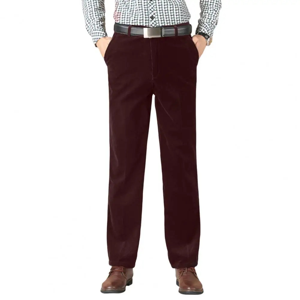 Men's Corduroy Trousers Straight Leg Business Casual Classic Fit