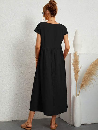 Summer Midi Dress for Women with Short Sleeves and Flowy Silhouette