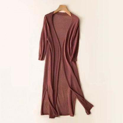 Women's Long Cardigan with Open Front and Long Sleeves
