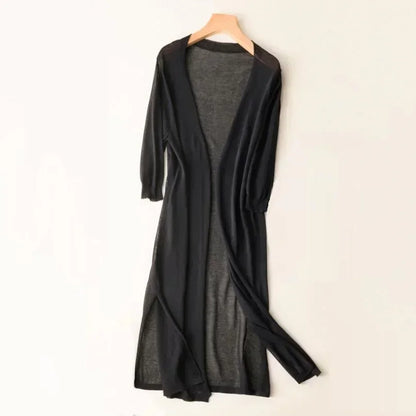 Women's Long Cardigan with Open Front and Long Sleeves