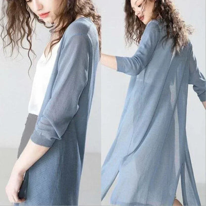 Women's Long Cardigan with Open Front and Long Sleeves