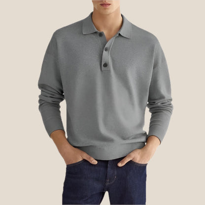 Men’s Long Sleeve Polo Shirt with Button Placket and Classic Fit