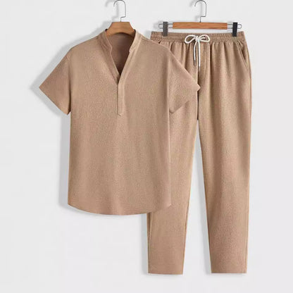 Men's Short-Sleeve Top and Drawstring Trousers Two-Piece Set