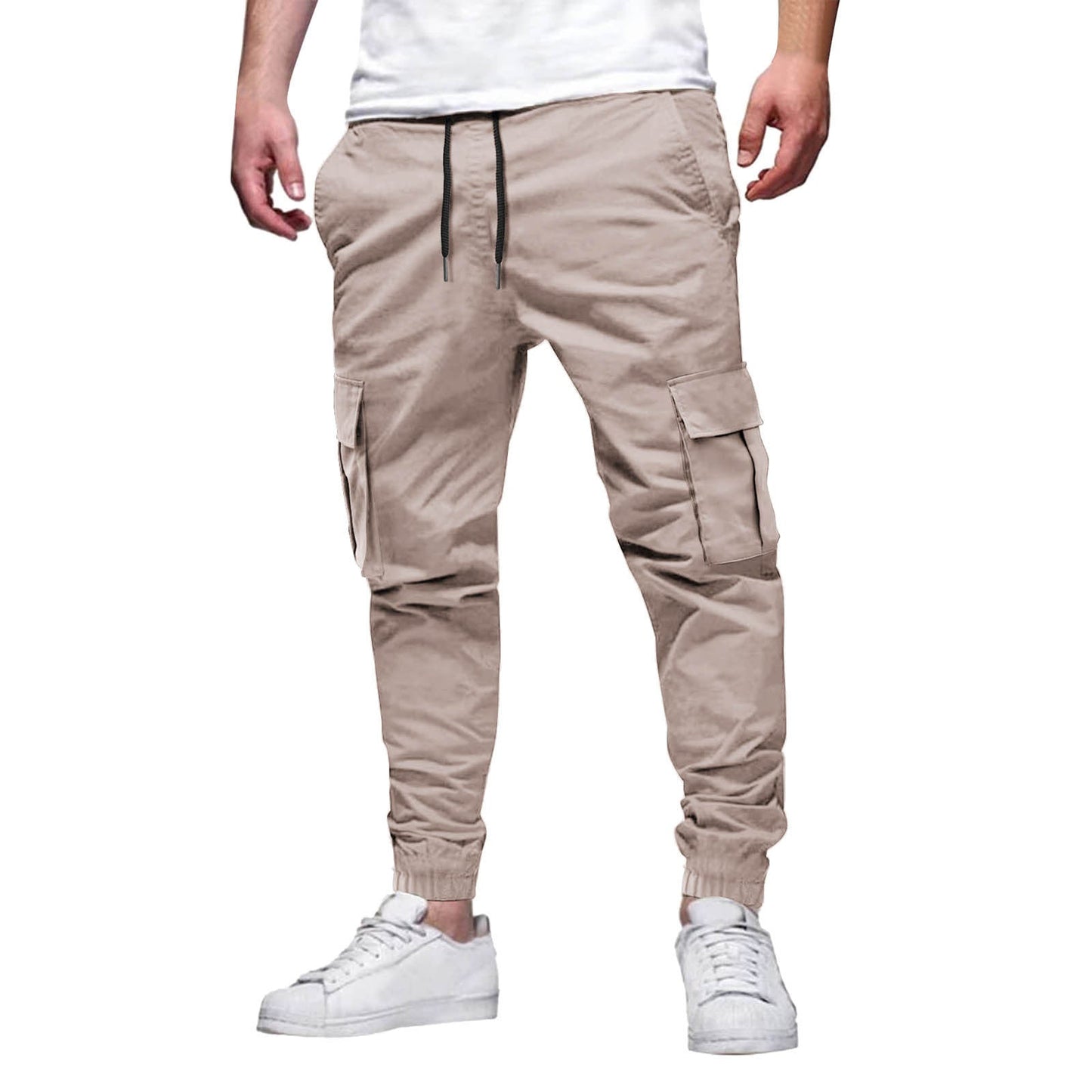 Men's Slim Fit Cargo Jogger Pants with Elastic Waist and Cuffs