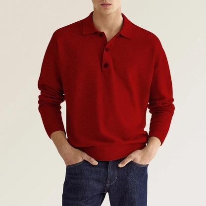 Men’s Long Sleeve Polo Shirt with Button Placket and Classic Fit