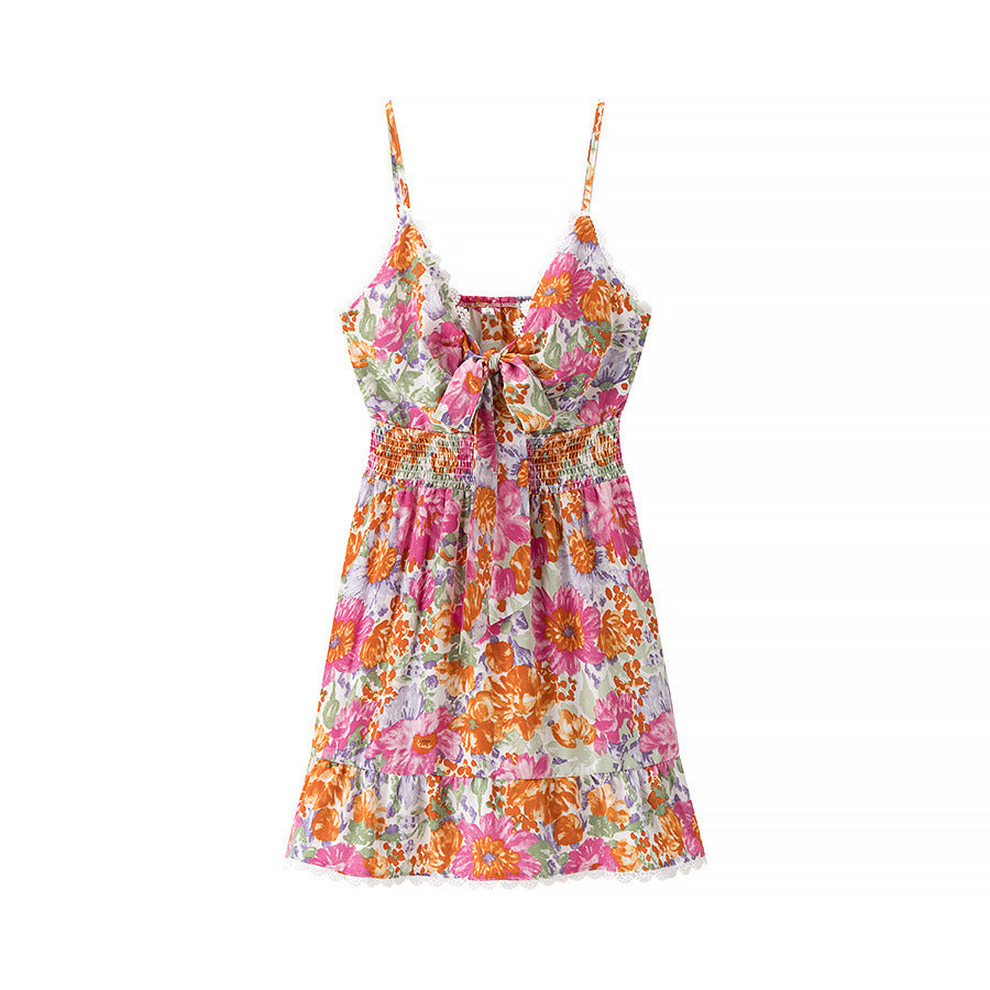 Women's A-Line Mini Dress with Floral Print and Spaghetti Straps