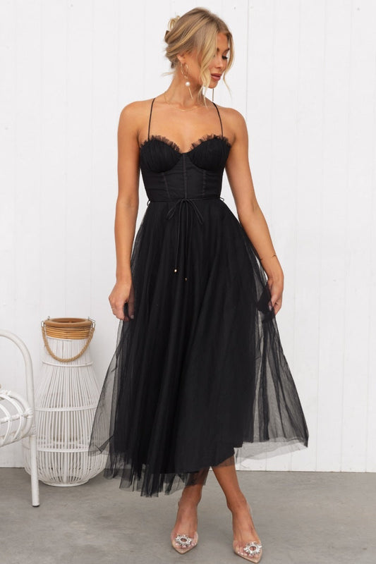 Women's Spaghetti Strap Maxi Dress with Sweetheart Neckline and Sheer Overlay