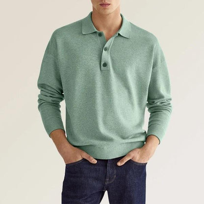 Men’s Long Sleeve Polo Shirt with Button Placket and Classic Fit