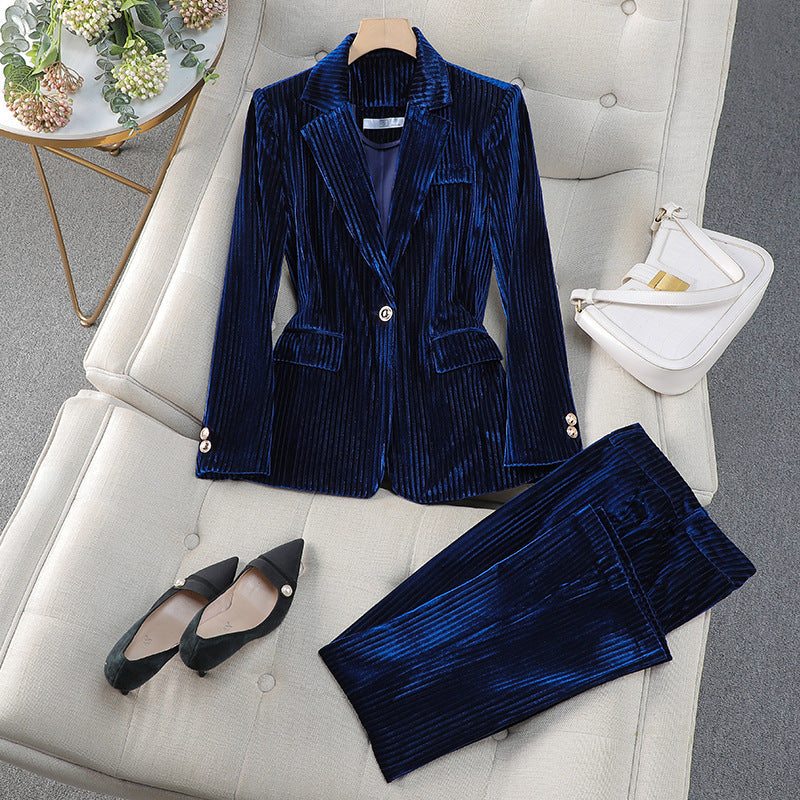 Women's Two-Piece Textured Blazer Suit Set with Tailored Fit