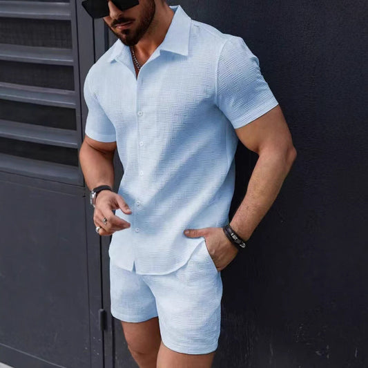 Men's Button-Down Shirt and Shorts Two-Piece Slim-Fit Set