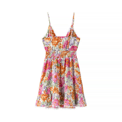 Women's A-Line Mini Dress with Floral Print and Spaghetti Straps