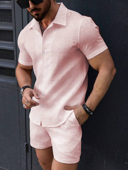 Men's Button-Down Shirt and Shorts Two-Piece Slim-Fit Set