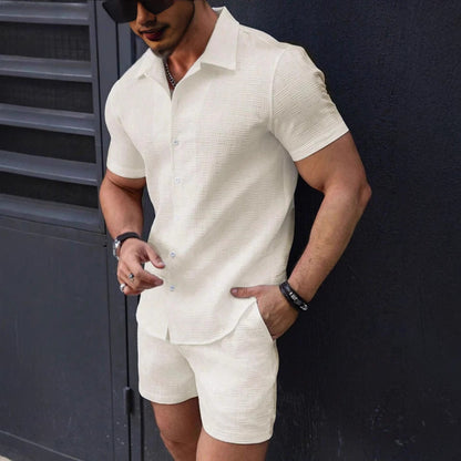 Men's Button-Down Shirt and Shorts Two-Piece Slim-Fit Set