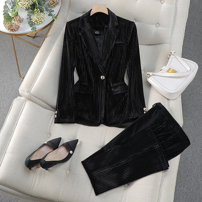 Women's Two-Piece Textured Blazer Suit Set with Tailored Fit