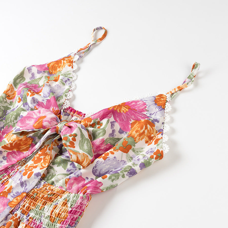 Women's A-Line Mini Dress with Floral Print and Spaghetti Straps