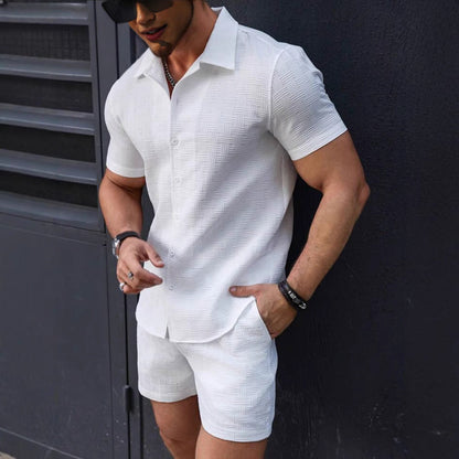 Men's Button-Down Shirt and Shorts Two-Piece Slim-Fit Set