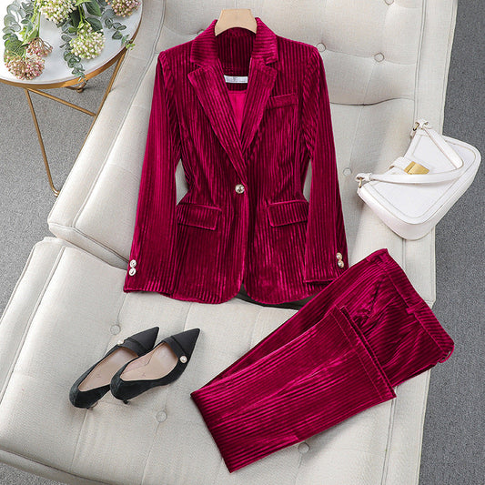 Women's Two-Piece Textured Blazer Suit Set with Tailored Fit