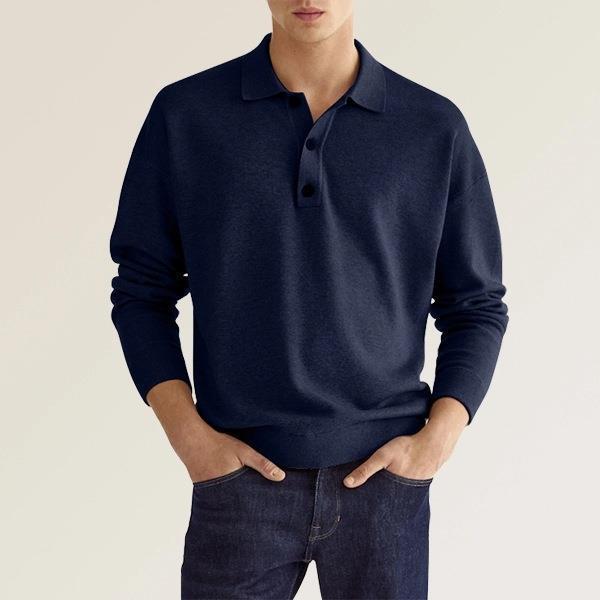 Men’s Long Sleeve Polo Shirt with Button Placket and Classic Fit