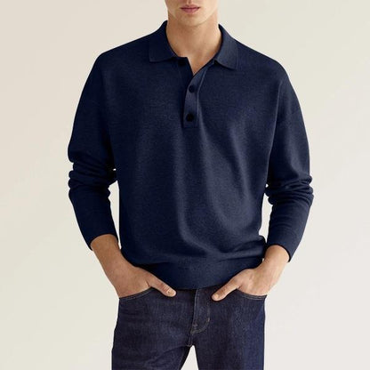 Men’s Long Sleeve Polo Shirt with Button Placket and Classic Fit
