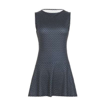 Women's Sleeveless Polka Dot Mini Dress with Fitted Waist