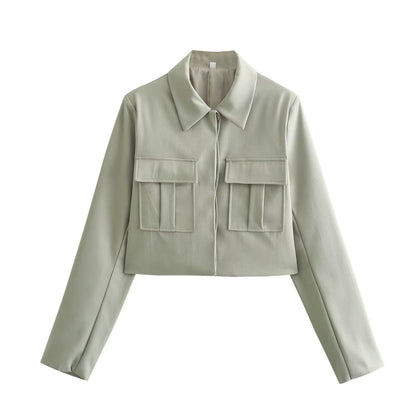 Women's Modern Two-Piece Set with Cropped Jacket and Wide-Leg Pants