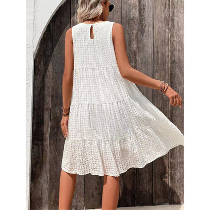 Women's Sleeveless Midi Dress with Tiered Skirt and Loose Fit