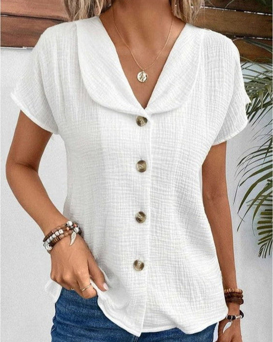 Women's Short-Sleeve Button-Front Top with Collar