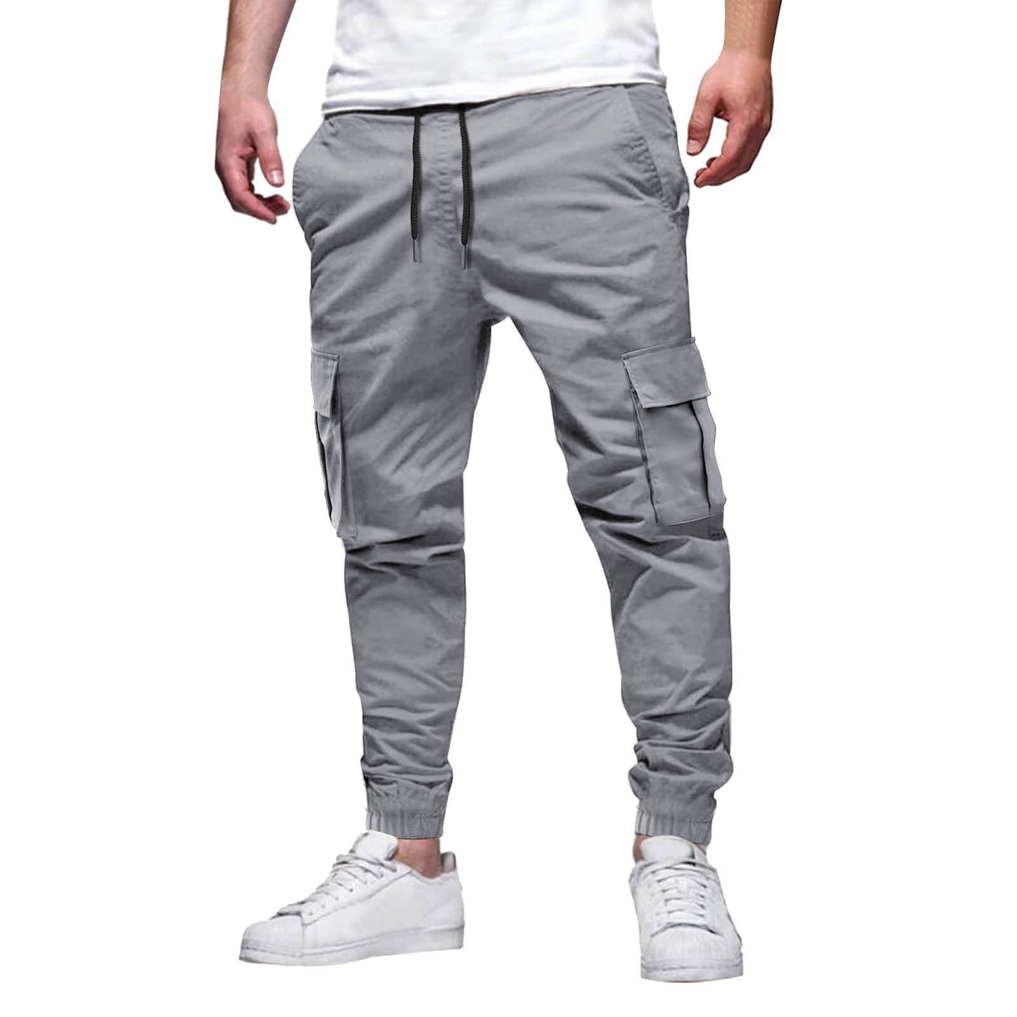 Men's Slim Fit Cargo Jogger Pants with Elastic Waist and Cuffs