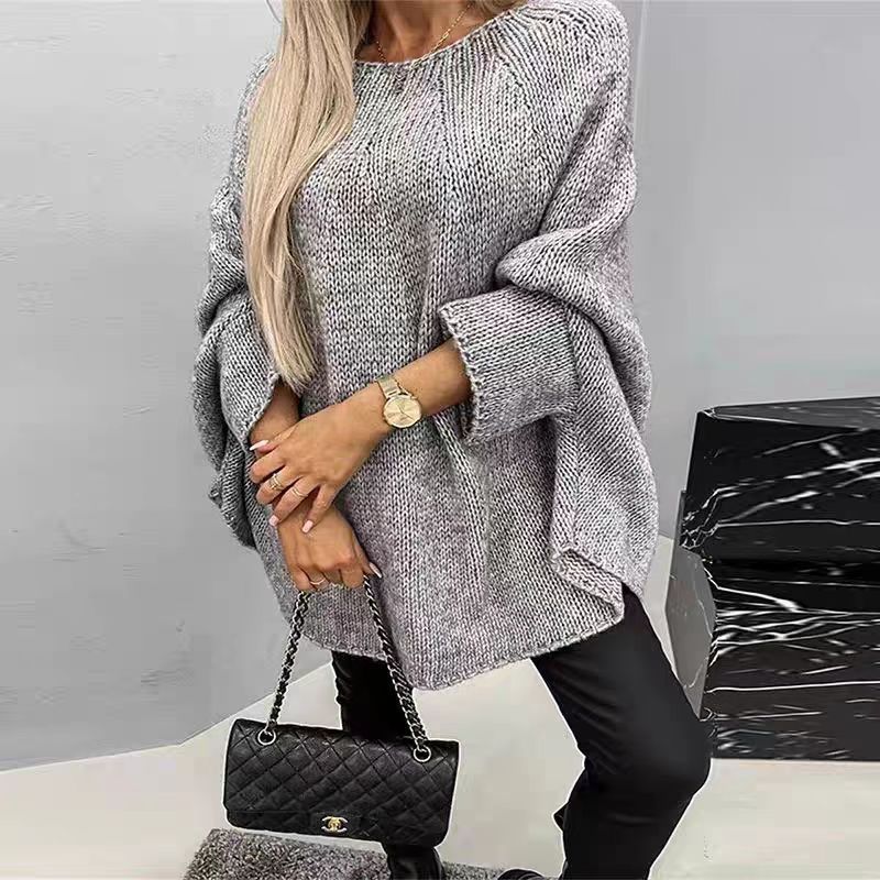 Women’s Oversized Knit Jumper with Batwing Sleeves and Relaxed Fit