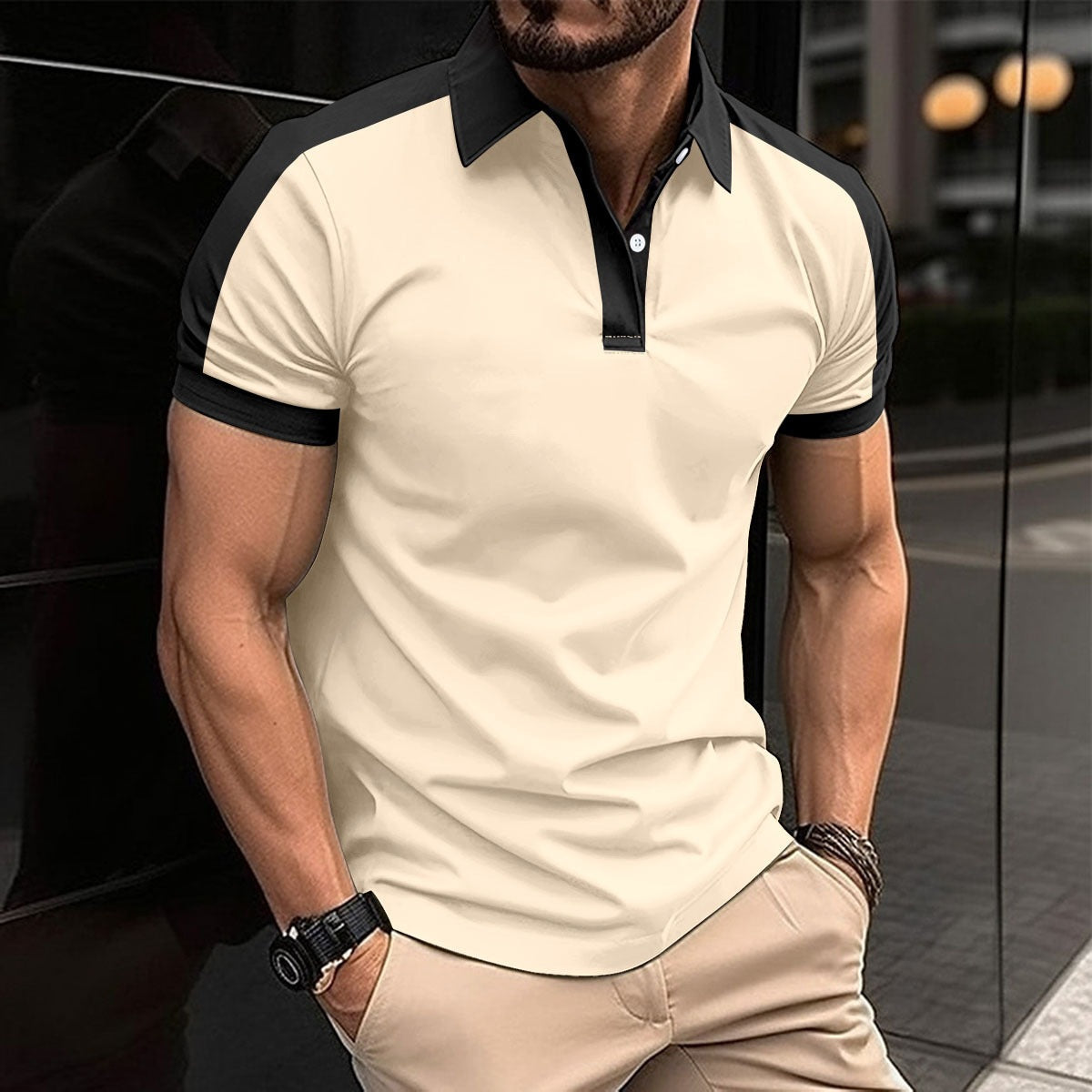 Men's Slim Fit Polo Shirt with Contrast Collar and Cuff Detail