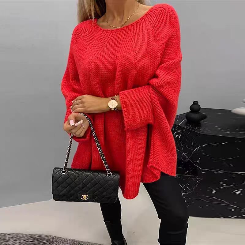 Women’s Oversized Knit Jumper with Batwing Sleeves and Relaxed Fit