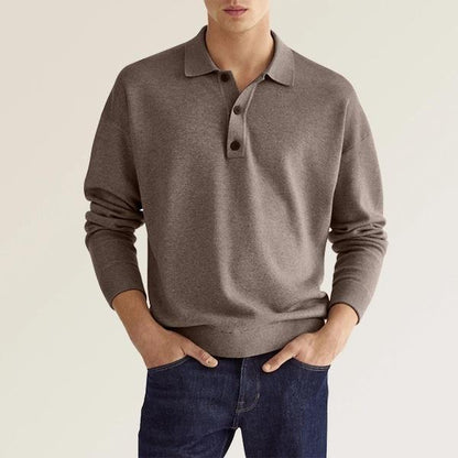 Men’s Long Sleeve Polo Shirt with Button Placket and Classic Fit