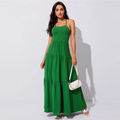 Women's Tiered Backless Maxi Dress with Spaghetti Straps