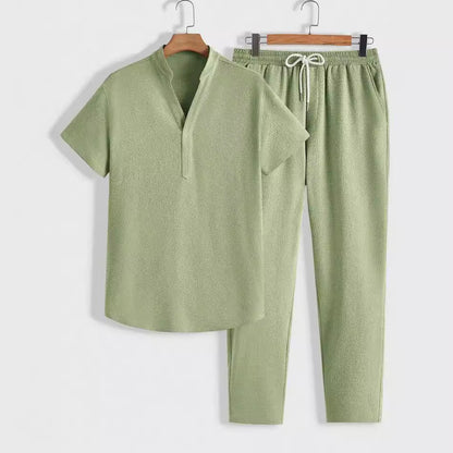 Men's Short-Sleeve Top and Drawstring Trousers Two-Piece Set