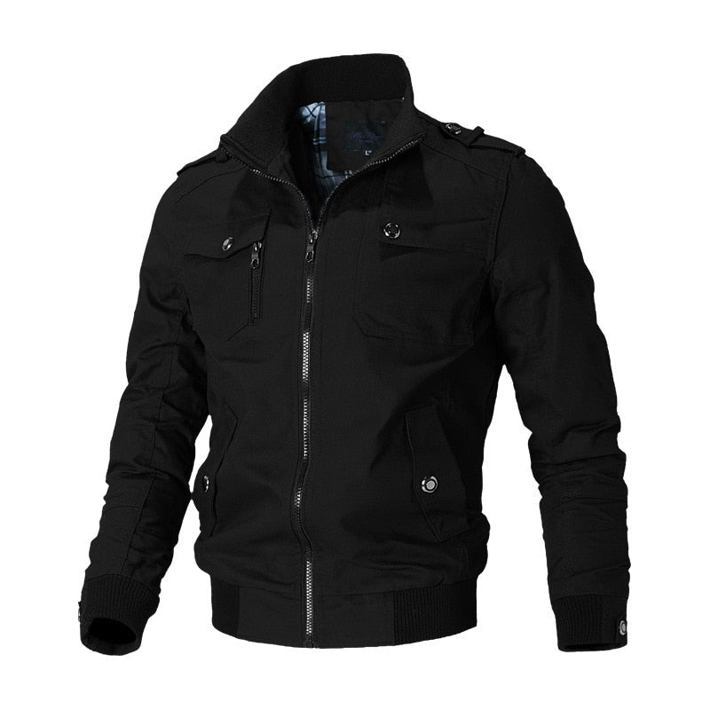 Men's Lightweight Bomber Jacket with Utility Pockets and Zipper