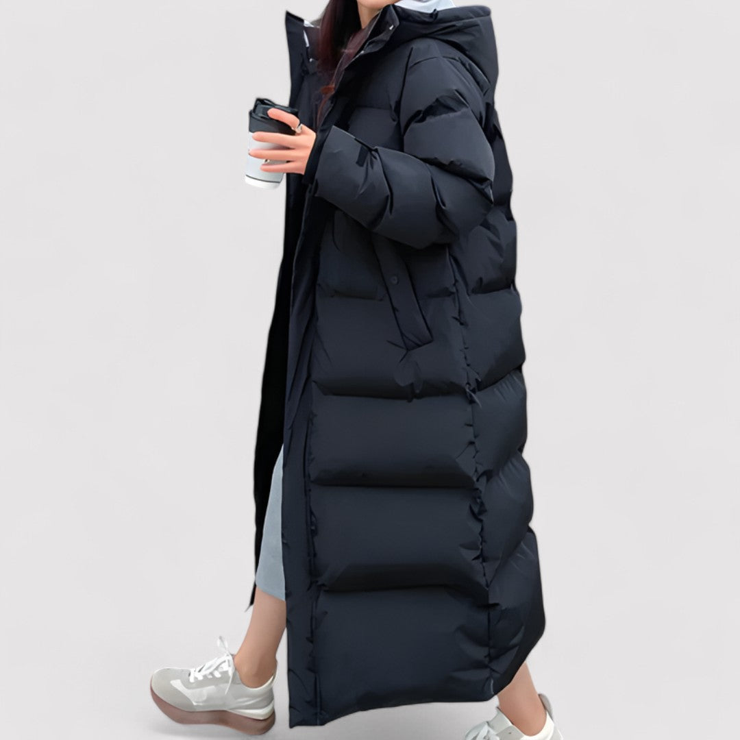 Women's Long Black Waterproof Hooded Puffer Parka Jacket